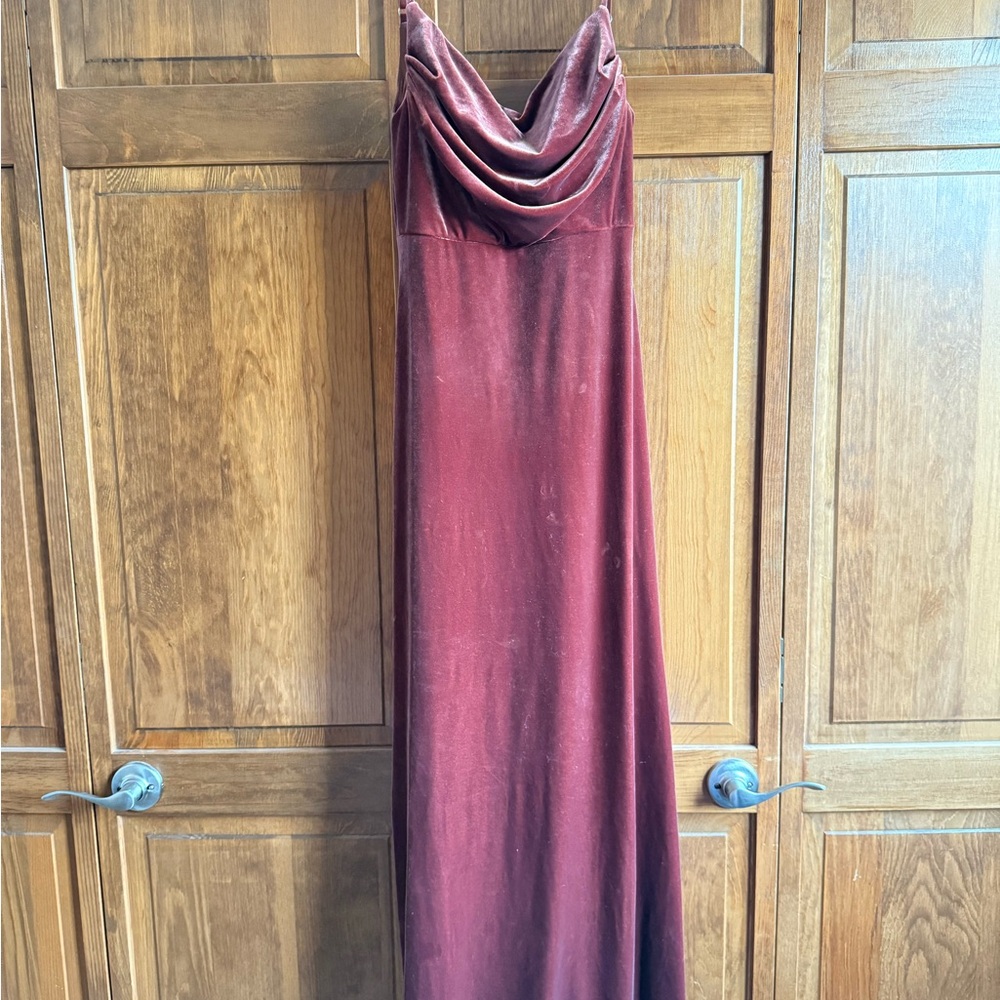 Revelry Strapless Velvet Dress in Rich Burgundy